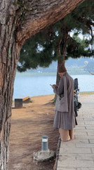 Monks, tourists, and horse observed at Da Lat lakeside park