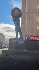 Atlas statue documented in Kokshetau, Kazakhstan