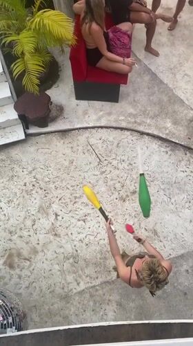 Aerial view captured of outdoor patio scene in Thailand