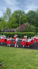 Children perform traditional folk dance in Riga, Latvia