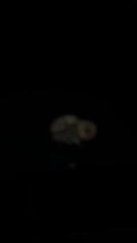 The video shows fireworks in the night sky. They appear to be shot from a nearby location, as the rooftops of buildings are visible in the foreground. The fireworks start as a red-tinged cluster, then burst into yellow and red sparkles forming a spherical pattern. The camera seems to be focused, then out of focus, then back in focus again. There is audible background conversation in Spanish.