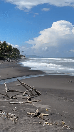 Black sand beach documented in Blahbatuh, Indonesia