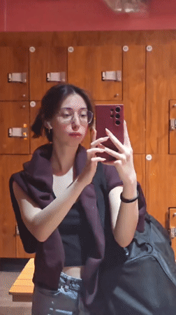 Woman takes selfies in Stara Zagora locker room