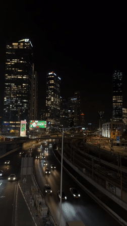 Tel Aviv skyline documented during evening hours