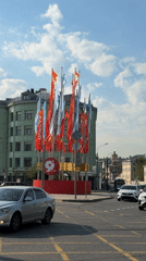 Moscow intersection features circular structure with multicolored flags