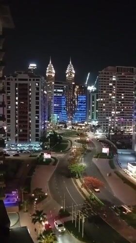 Dubai nighttime cityscape and highway traffic captured Sunday evening