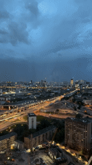 Evening cityscape views captured across Khimki, Russia under cloudy skies