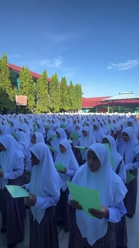 School assembly in formation, Lhokseumawe, Indonesia