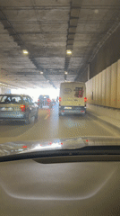Morning traffic crawls through Sofia tunnel