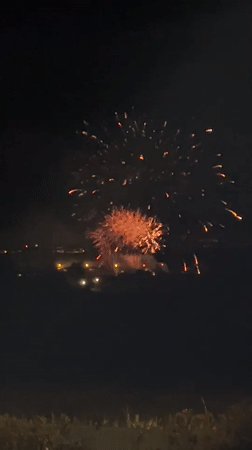Fireworks display over Saint-Galmier on a late August evening