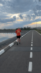 Evening jogger uses marked recreational path in Rostov-on-Don
