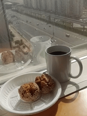 Early morning breakfast with city views in Dubai