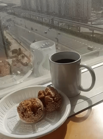 Early morning breakfast with city views in Dubai