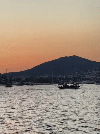 Golden hour on the water off Bodrum, yacht deck selfie