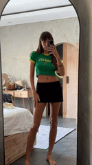 Mirror selfie session in North Kuta wearing a Brazil-themed outfit