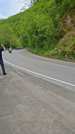 Cycling race winds through mountain roads near Kokalyane, Bulgaria