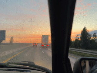 Evening drive near Perm under a vivid summer sunset