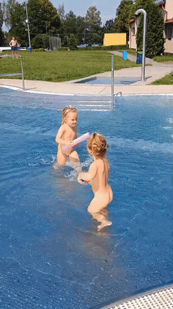 Backyard pool fun in Sokolov on a summer morning