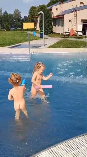 Backyard pool fun in Sokolov on a summer morning