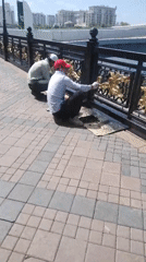 Morning activity captured on Astana pedestrian bridge
