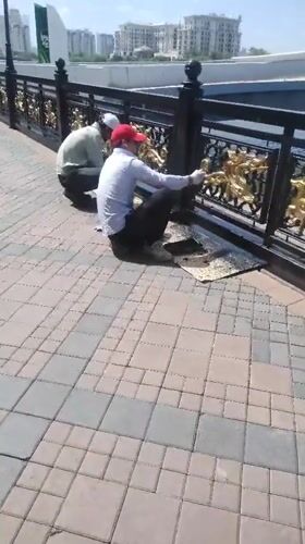 Morning activity captured on Astana pedestrian bridge