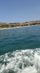 Boats navigate waters off Cancas, Peru coast