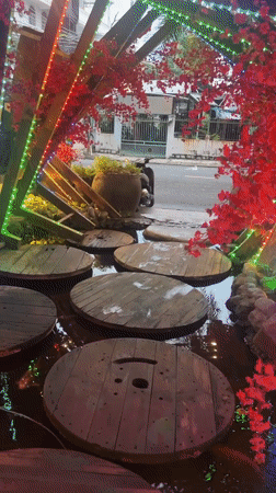 Decorative pond with stepping stones spotted in Vietnam