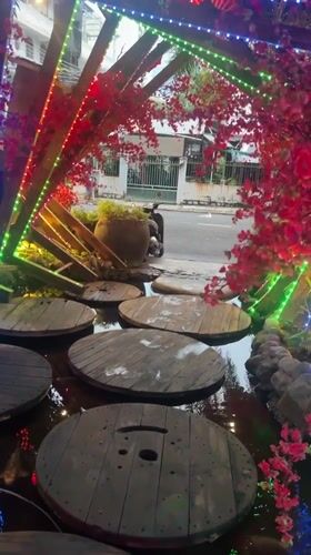 Decorative pond with stepping stones spotted in Vietnam