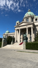 National Assembly of Serbia building on a clear Belgrade afternoon