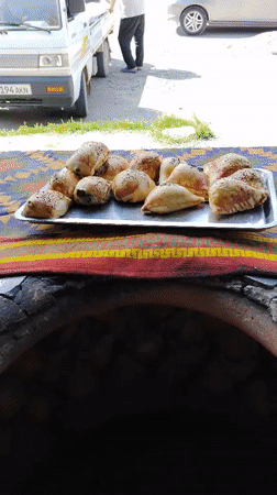 Fresh samsa and tandoor bread in Ala-Buka, Kyrgyzstan