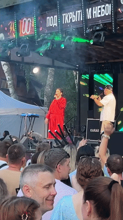 Live outdoor concert draws a crowd in Galevo, Russia