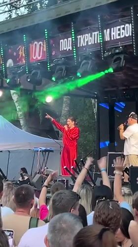 Live outdoor concert draws a crowd in Galevo, Russia