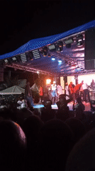 Outdoor nighttime concert with live performers and DJ set