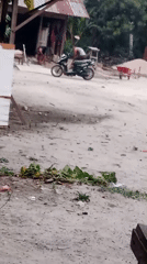 Everyday life along a rural dirt road in Kerumutan, Indonesia