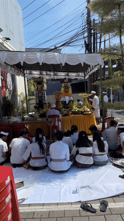 Religious ceremony held in Ungasan, Indonesia early morning