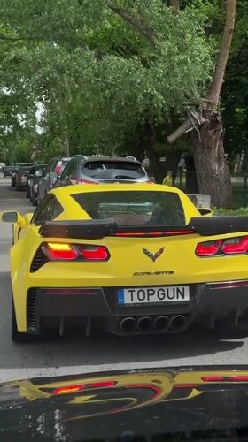 Yellow Corvette with 'TOPGUN' plates spotted in Riga traffic