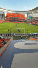 Soccer event with fans, players at Yekaterinburg stadium