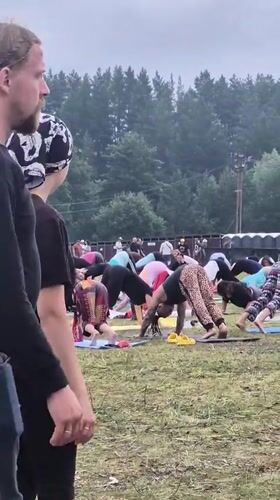 Outdoor yoga and festival activity at Lagunovo, Russia