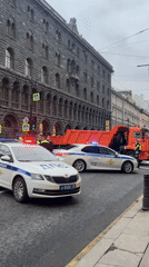 Police stop dump trucks during public event in Saint Petersburg