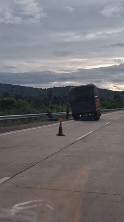 Truck accident reported on highway in Lonbaroh, Indonesia