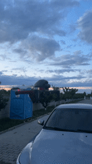 Man pilots drone with VR headset in Plovdiv residential area