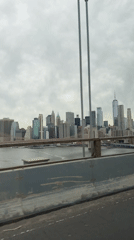 NYC skyline filmed from bridge on April 28