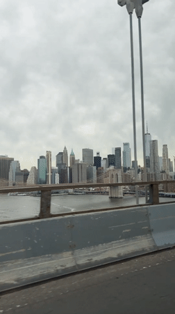 NYC skyline filmed from bridge on April 28
