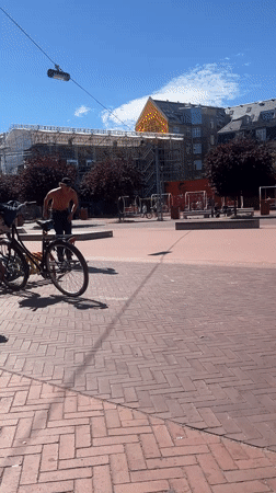 Skate session at a Copenhagen plaza with street art