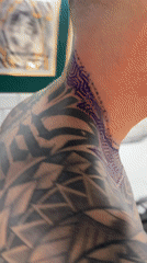 Tattoo session documented in Sofia, new neck design added