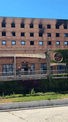 Fire-damaged building documented in Málaga, Spain