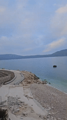 Coastal construction site filmed at dawn in Orikum, Albania