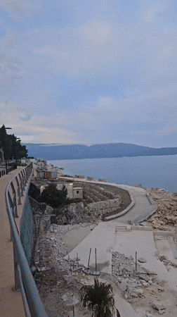 Coastal construction site filmed at dawn in Orikum, Albania