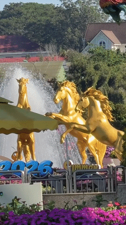 Ornamental horse fountain display spotted in Da Lat, Vietnam