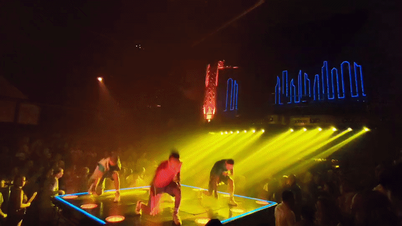 Nightclub concert features dancers, colorful lights in Playa del Carmen
